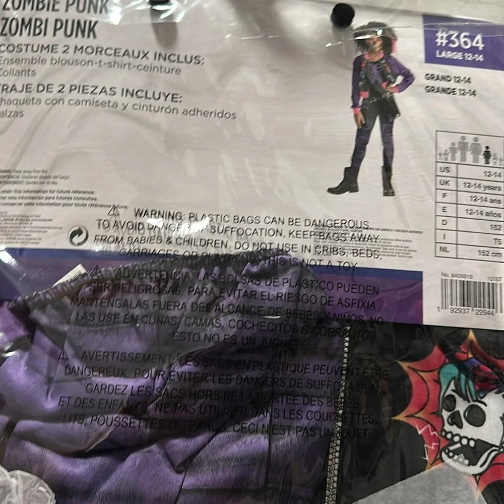 Punk Zombie Kids Costume - Purple and Pink